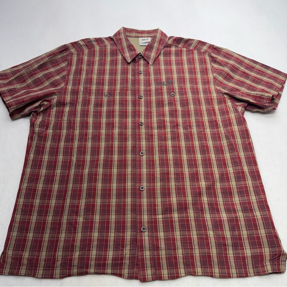 Jack Wolfskin Button Down Plaid Short Sleeve Shirt Outdoor Men’s Size XL